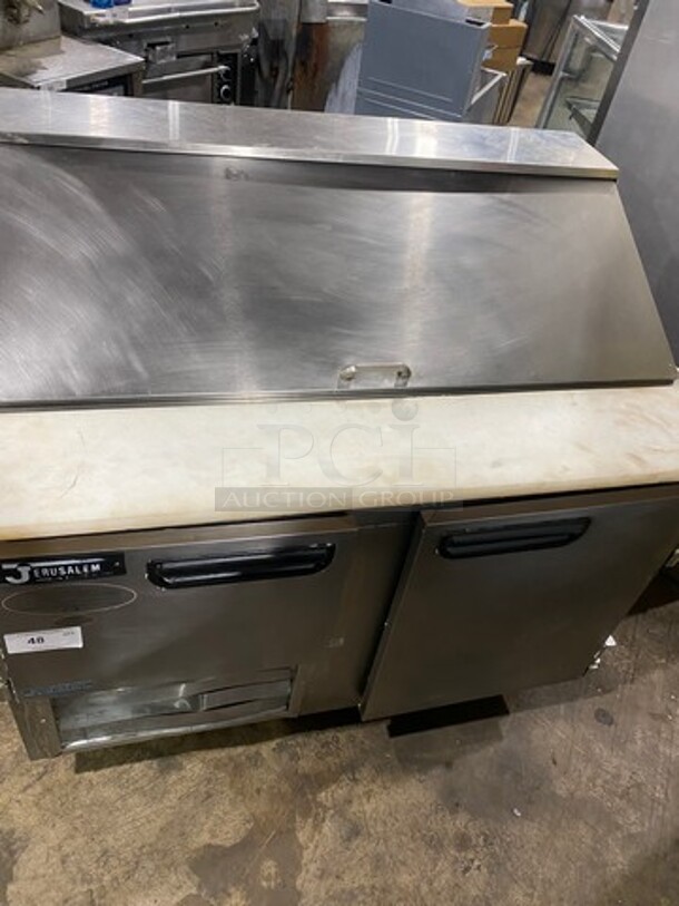 LATE MODEL! 2018 Leader Commercial Refrigerated Mega Top Sandwich Prep Table! With Commercial Cutting Board! With 2 Door Storage Space Underneath! All Stainless Steel! On Casters! Model: LM48S/C SN: GB02M1312B 115V 60HZ 1 Phase - Image 9 of 11