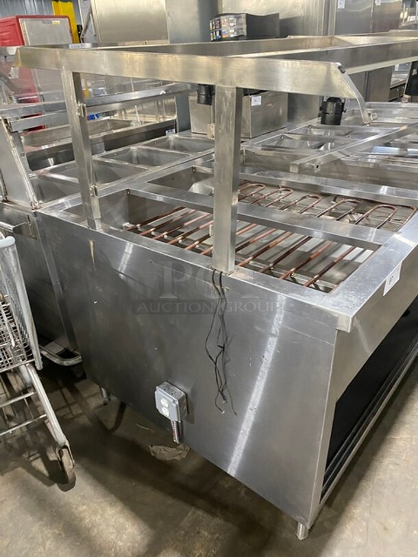 All Stainless Steel Custome Made Island Style Steam Table With Sneeze Guard! Half Gas Half Electric Powered! With Underneath Storage Space!  - Image 2 of 9
