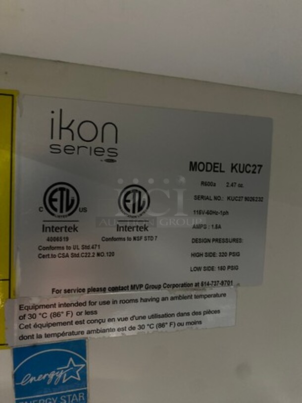 Ikon Commercial Single Door Lowboy/Worktop Cooler! With Poly Coated Racks! All Stainless Steel! Model KUC27 SN: KUC279026232 115V 1PH - Image 6 of 10