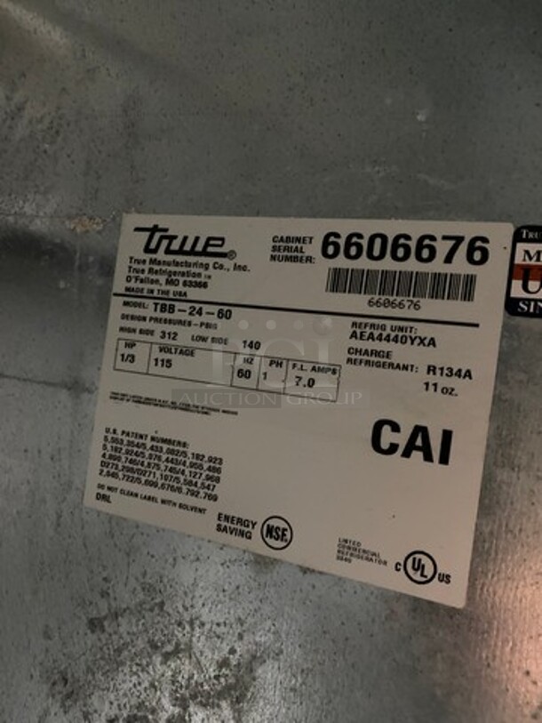 True Commercial 2 Door Bar Back Cooler! Stainless Steel! Model: TBB2460 SN: 6606676 115V 60HZ 1 Phase - Image 7 of 8