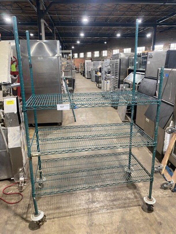 Metro Green Poly Coated 3 Tier Shelf! On Casters! BUYER MUST DISMANTLE! PCI CANNOT DISMANTLE FOR SHIPPING! PLEASE CONSIDER FREIGHT CHARGES! - Image 1 of 5