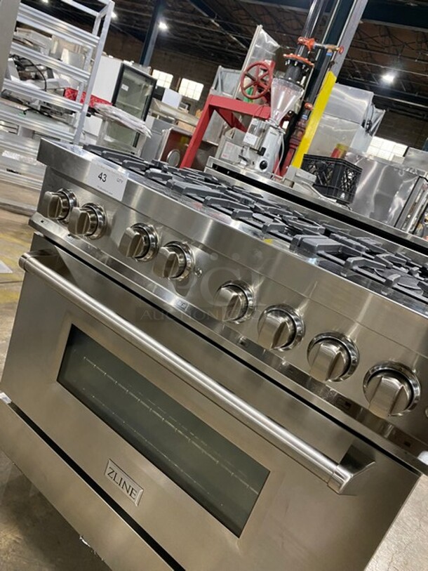 SWEET! Zline Gas Powered 6 Burner Stove! With Oven Underneath! Stainless Steel! MODEL RG36 SN:20052990055 120V  - Image 7 of 10