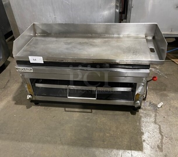 American Master Commercial Natural Gas Powered Countertop Flat Top Griddle And Cheese Melter Combo! With Back And Side Splashes! All Stainless Steel! - Image 1 of 9