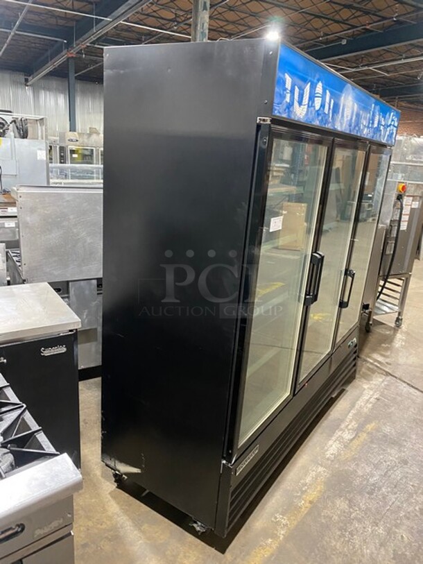 COOL! Universal Coolers Commercial 3 Door Reach In Freezer Merchandiser! With View Through Doors! With Poly Racks! On Casters! Model: EGDMF80B SN: 6115314921051102 115V/220V! - Image 3 of 9