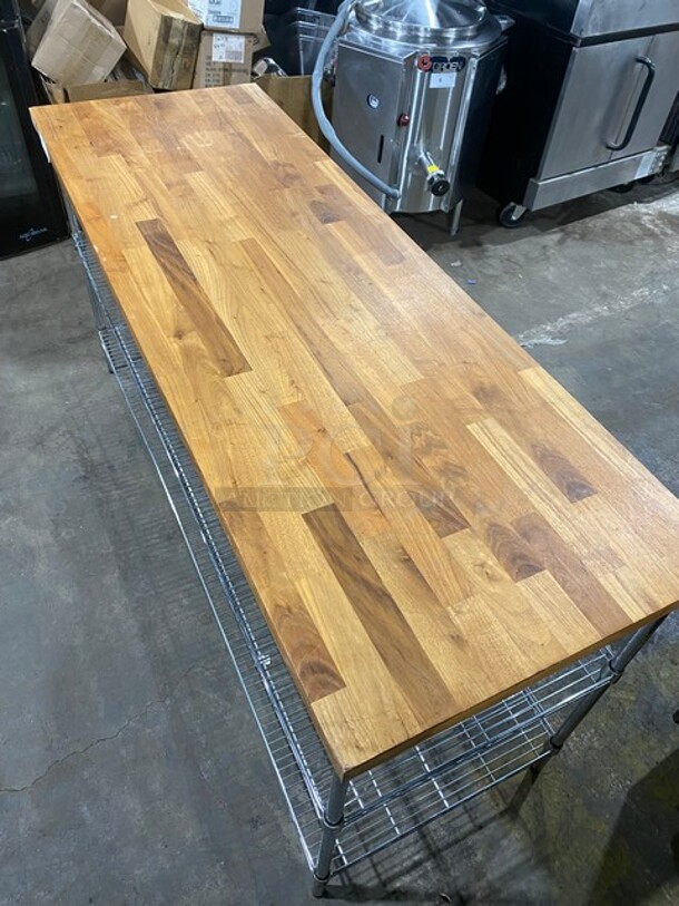 Butcher Block Tabletop With 2 Under Shelf Storage Space Under! - Image 5 of 7