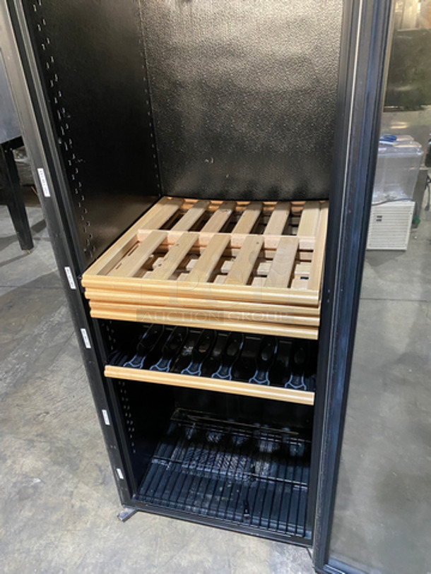 Euro Cave Commercial Refrigerated Single Door Wine Chiller Merchandiser! With View Through Door! With Wood Pattern Racks! NOT TESTED!  SN: 1091750 115V 60HZ - Image 6 of 8