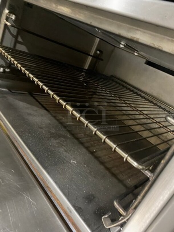 Jade Range Commercial Natural Gas Powered French Top/Hot Plate Stove! With Full Size Oven Underneath! With Metal Oven Racks! With Backsplash And Double Overhead Shelves! All Stainless Steel! On Casters! - Image 7 of 9