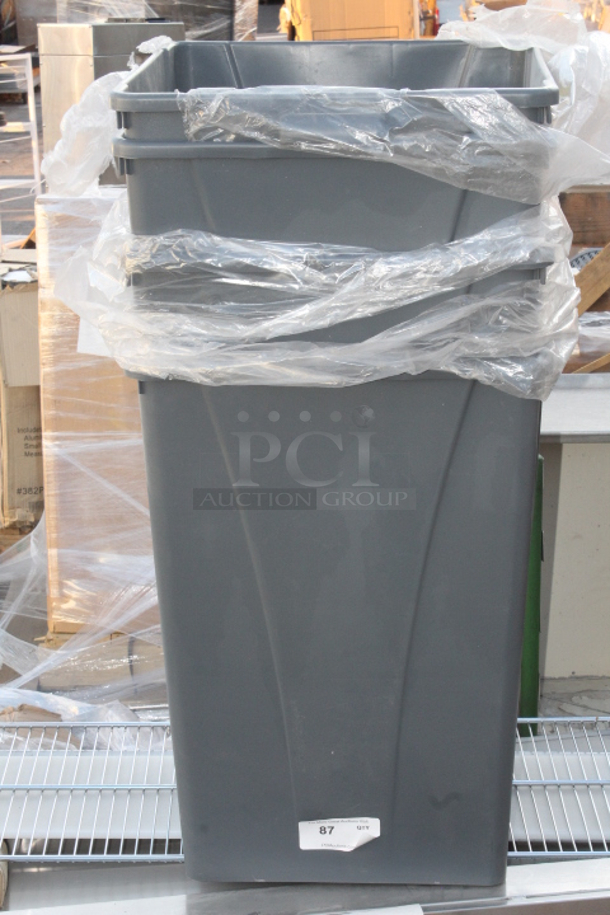 BRAND NEW! Set of 4 Gray Square 32 Gallon Trash Cans. 4x your Bid.  - Image 1 of 3
