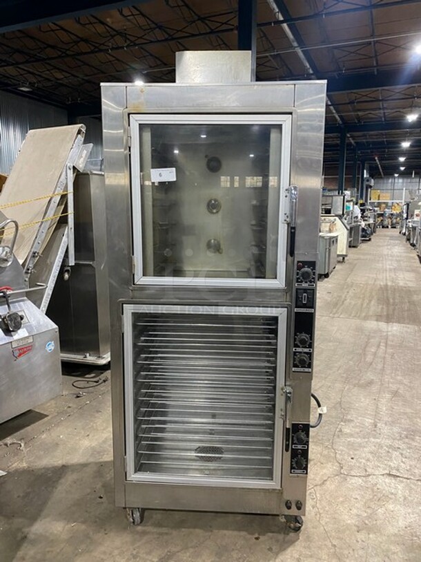 AWESOME! Nuvu Commercial Double Deck Baking Oven/Proofer Combo! With View Through Doors! All Stainless Steel! Model OP2FM Serial 00215468120200010001! 208V 3Phase! On Casters! WORKING WHEN REMOVED! - Image 1 of 11