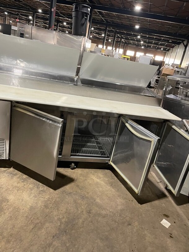 Avantco Commercial Refrigerated Mega Top Pizza Prep Table! With 3 Door Cooler Underneath! All Stainless Steel! With Poly Coated Racks! With Full Sized Cutting Board! On Casters! 115V! Model: 178PICL3HC! Working When Removed! - Image 5 of 10