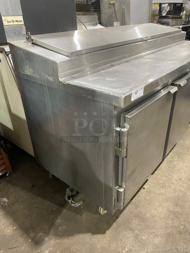 Nice! Kairak Heavy Duty Stainless Steel Pizza Prep Table With 2 Door Storage Space Underneath! On Casters! 115V 1 Phase 60HZ! On Casters!  - Image 2 of 9