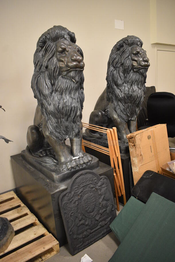 2 MAGNIFICENT Bronze Lion Statues w/ Cast Iron Glyphs Signed by A. Barye 1832. 2 Times Your Bid! - Image 4 of 7