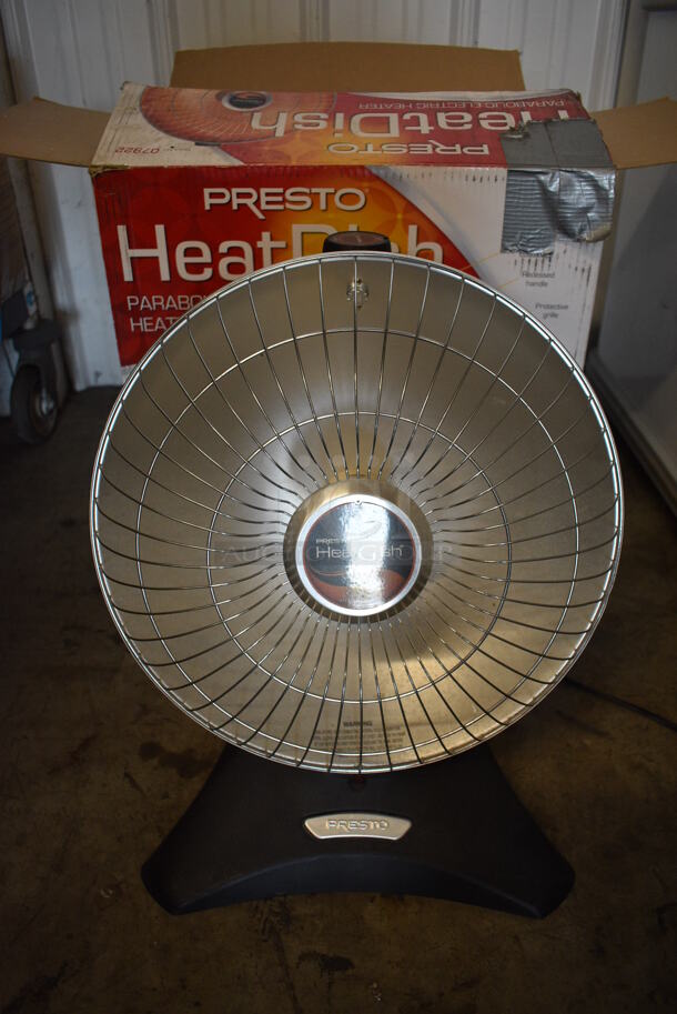 IN ORIGINAL BOX! Presto Metal Heat Dish Parabolic Electric Heater. 120 Volts, 1 Phase. 16.5x12x19