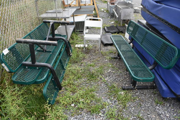 3 Green Metal Mesh Benches. 3 Times Your Bid! - Image 1 of 3