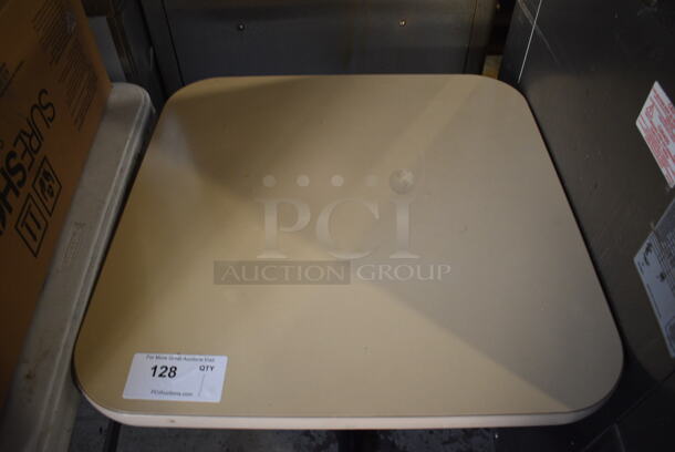 Tan Table on Black Metal Table Base. 23.5x23.5x29 - Image 2 of 3