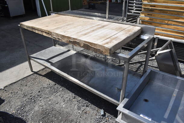 Stainless Steel Table Frame w/ Under Shelf and Butcher Block Top. - Image 3 of 5
