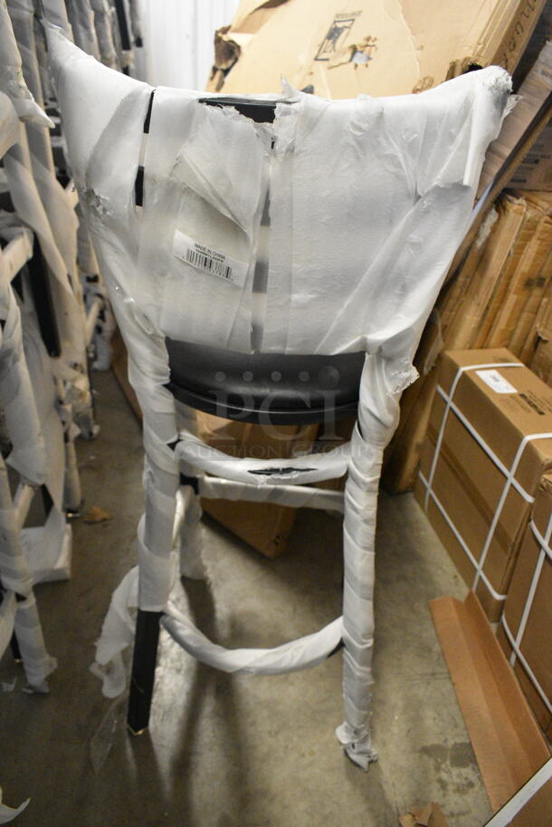 19 BRAND NEW SCRATCH AND DENT! Lancaster Table & Seating 164BMTLADFR Black Metal Bar Height Ladder Back Seat. 19 Times Your Bid!  - Image 4 of 5