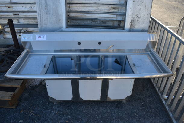 BRAND NEW SCRATCH AND DENT! Steelton 522CS31014LR Stainless Steel Commercial 18-Gauge Three Bay Sink w/ Dual Drain Boards. No Legs. 54x19x23. Bays 10x14x12. Drain Boards 10x16x1