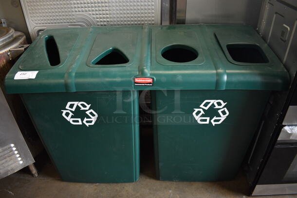 ALL ONE MONEY! BRAND NEW Lot of 2 Rubbermaid Green Poly Trash Cans w/ Lid. 51x24x35