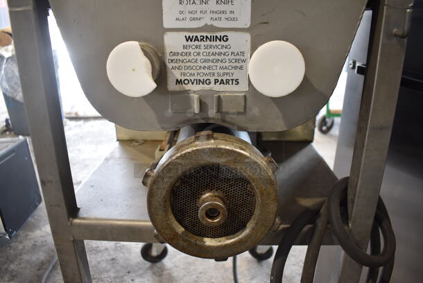Hollymatic 190 Stainless Steel Commercial Floor Style Meat Grinder on Commercial Casters. 230 Volts.  - Image 8 of 11