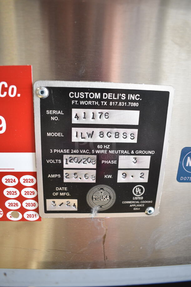 BRAND NEW SCRATCH AND DENT! Custom Deli's Inc ILW8CBSS Metal Commercial Floor Style Warming Display Case Merchandiser. 120/208 Volts, 3 Phase.  - Image 11 of 11