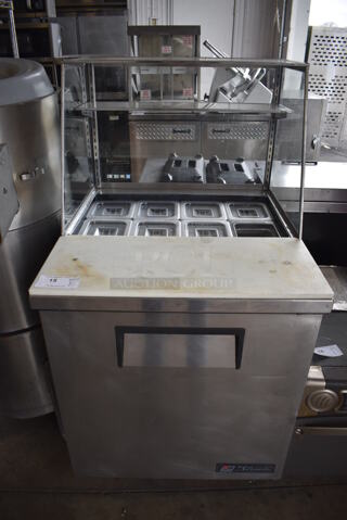2015 True TSSU-27-08 Stainless Steel Commercial Prep Table w/ Sneeze Guard and Drop In Bins on Commercial Casters. 115 Volts, 1 Phase. 27.5x30x54.5. Tested and Working!