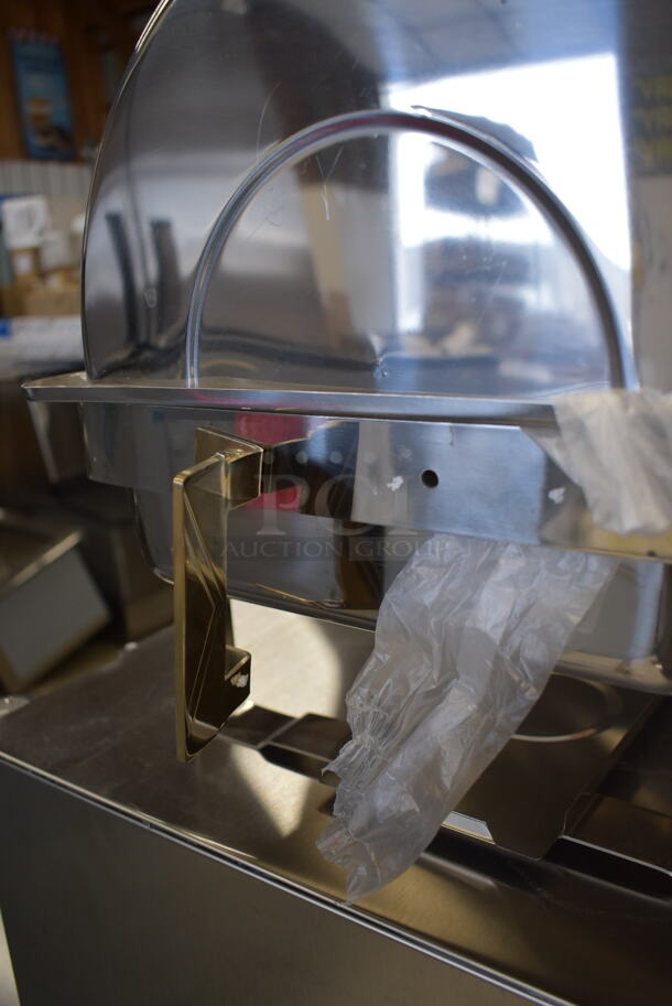 BRAND NEW SCRATCH AND DENT! Choice Deluxe 8 Qt. Full Size Chrome Accent Roll Top Chafer. Missing Handle.  - Image 6 of 9