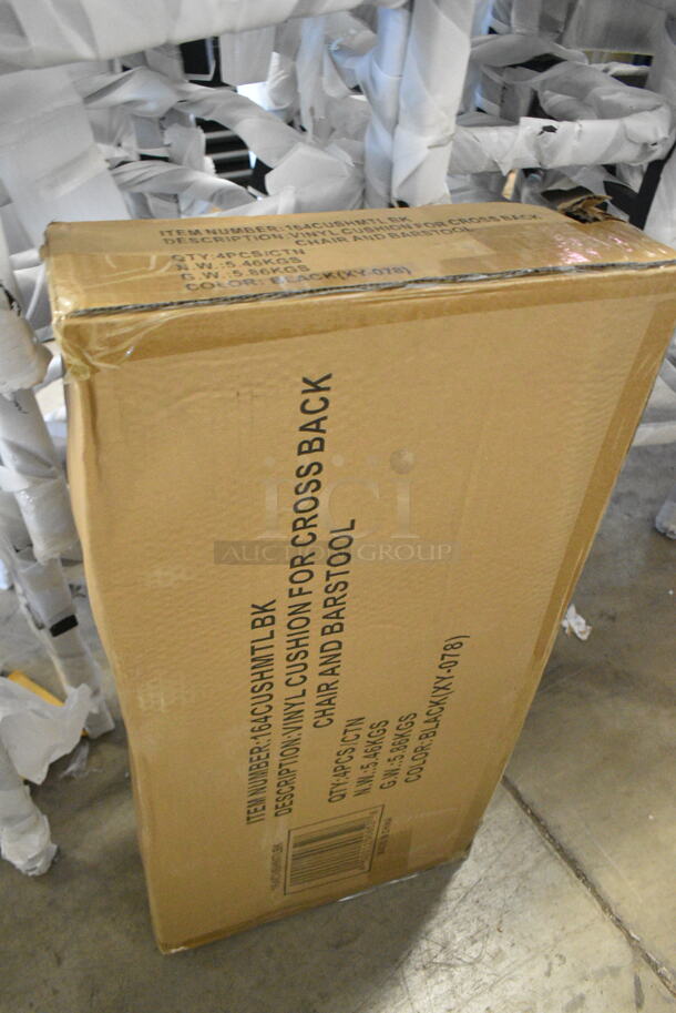 12 BRAND NEW SCRATCH AND DENT! Lancaster Table & Seating 164CCROSSFR Black Metal Cross Back Dining Height Chair w/ 12 Cushions. 12 Times Your Bid!  - Image 6 of 9