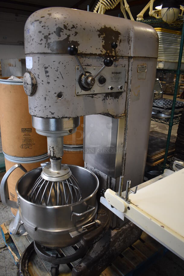 Hobart M 802 Metal Commercial Floor Style 80 Quart Planetary Dough Mixer w/ Metal Mixing Bowl, Bowl Dolly, Bowl Adapter, Dough Hook, Paddle and Whisk Attachments. 208 Volts, 3 Phase. 25x48x64 - Image 9 of 9