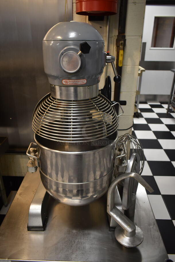 Adcraft PM-30 Metal Commercial Countertop 30 Quart Planetary Dough Mixer w/ Stainless Steel Mixing Bowl, Bowl Guard, Paddle, Whisk and Dough Hook Attachments. 120 Volts, 1 Phase. Tested and Working! (kitchen)  - Image 2 of 8