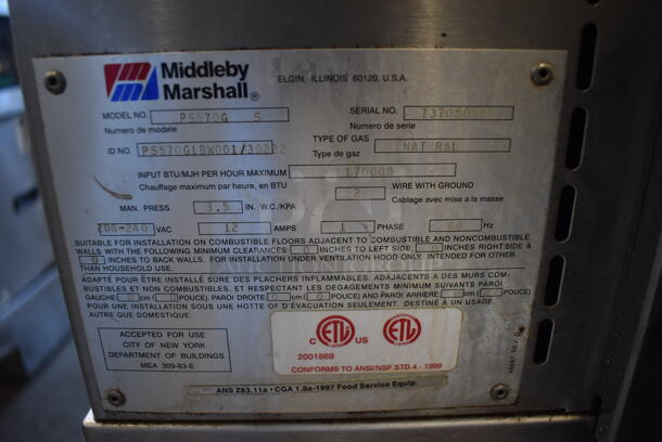 2 Middleby Marshall PS570G S Stainless Steel Commercial Natural Gas Powered Conveyor Pizza Oven on Commercial Casters. Unit has NEW Switches and Belts! 170,000 BTU. 109x56x62. 2 Times Your Bid! Tested and Working! - Image 8 of 10