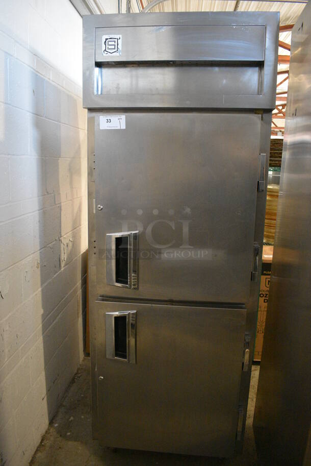 Delfield Model SSRPT1-SH-24 Stainless Steel Commercial 2 Half Size Door Pass Through Reach In Cooler. 115 Volts, 1 Phase. 29x36.5x81. Cannot Test Due To Cut Power Cord