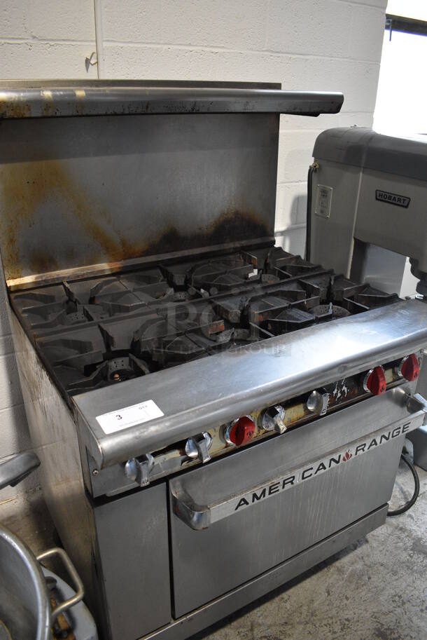 American Range Stainless Steel Commercial Natural Gas Powered 6 Burner Range w/ Oven, Over Shelf and Back Splash on Commercial Casters. 36x32.5x56.5 - Image 5 of 7