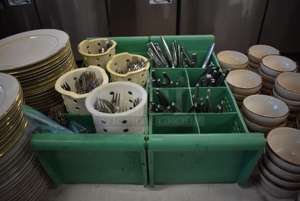 ALL ONE MONEY! Lot of Items on Tabletop Including Ceramic Plates, Ceramic Bowls, Silverware and Glasses - Image 4 of 7