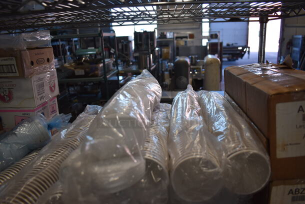 ALL ONE MONEY! Lot of 3 Tiers Worth of Various Items Including Disposable Cups, Lids, Receipt Printer Rolls and Mop Heads - Image 11 of 12