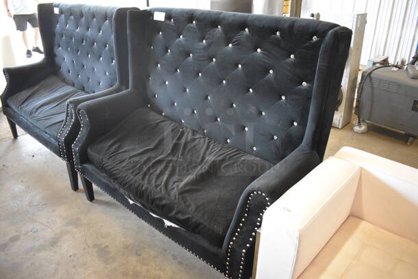 Black Chair w/ Arm Rests and Nail Head Trim. One Leg Needs To Be Secured. 59x30x50 - Image 4 of 6