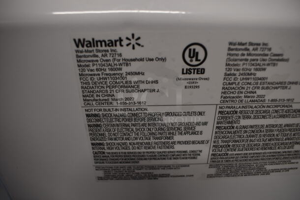BRAND NEW IN BOX! Hamilton Beach P11043ALH-WTB1 Metal Countertop Microwave Oven w/ Plate. 120 Volts, 1 Phase. 22x19x12 - Image 5 of 5