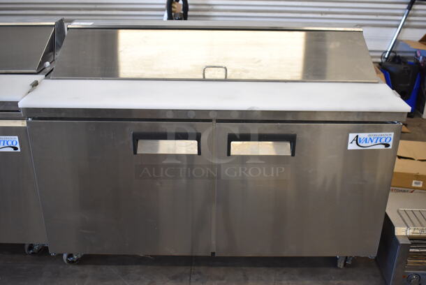 Avantco 178APT60HC Stainless Steel Commercial Sandwich Salad Prep Table Bain Marie Mega Top on Commercial Casters. 115 Volts, 1 Phase. 60x30.5x42.5. Tested and Powers On But Does Not Get Cold
