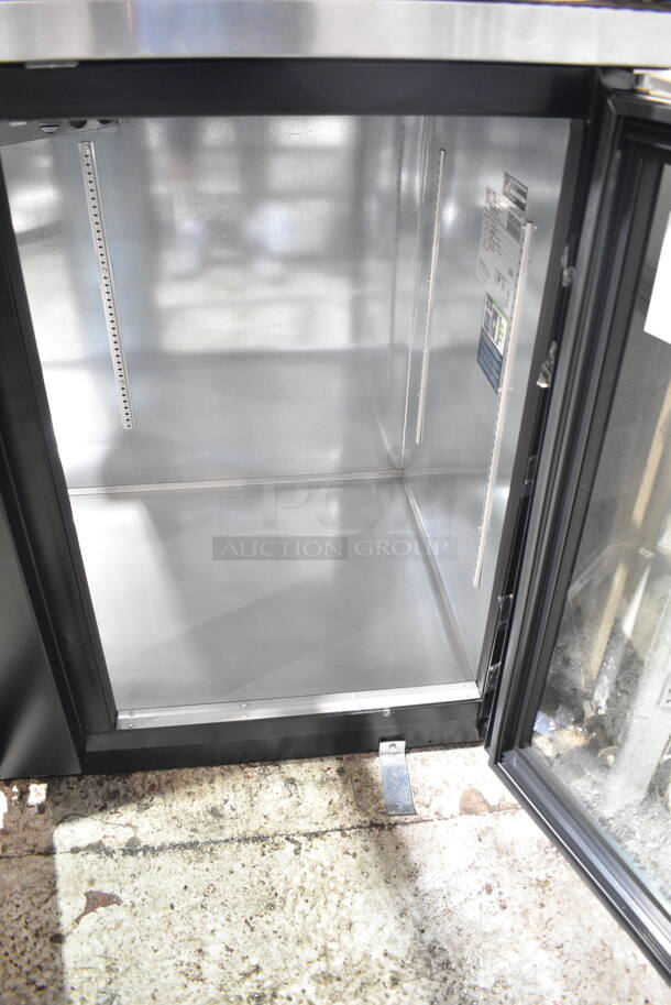 BRAND NEW SCRATCH AND DENT! 2024 True TBB-4G-HC-LD Stainless Steel Commercial 90 3/8" Black Glass Door Back Bar Refrigerator with LED Lighting. 115 Volts, 1 Phase. Tested and Working!  - Image 6 of 9