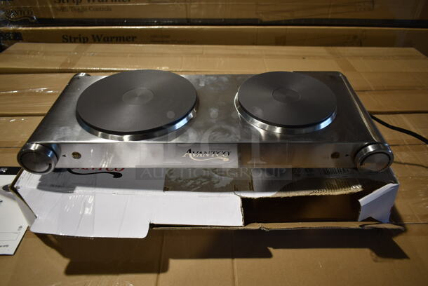 BRAND NEW SCRATCH AND DENT! Avantco 177EBS102 Stainless Steel Commercial Countertop Electric Powered 2 Burner Range. 120 Volts, 1 Phase.  - Image 1 of 4