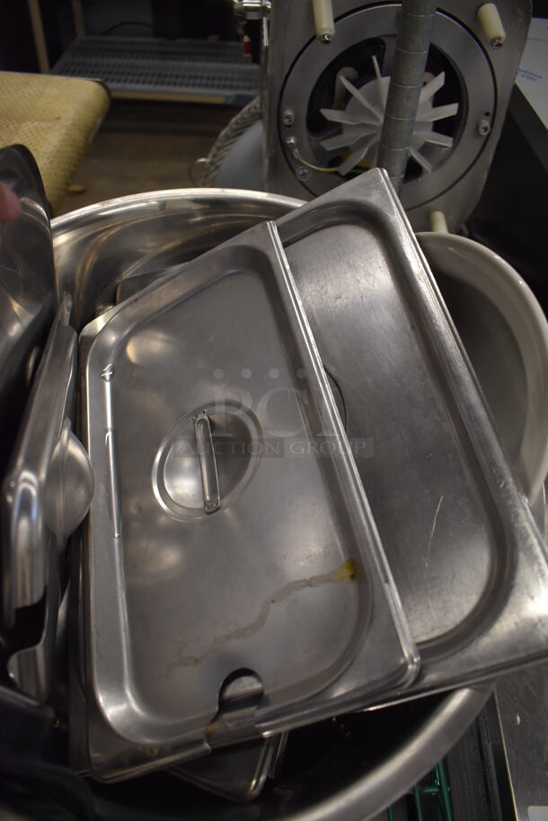 Metal Bin w/ Various Stainless Steel Lids. Includes 19x15x9 - Image 3 of 4