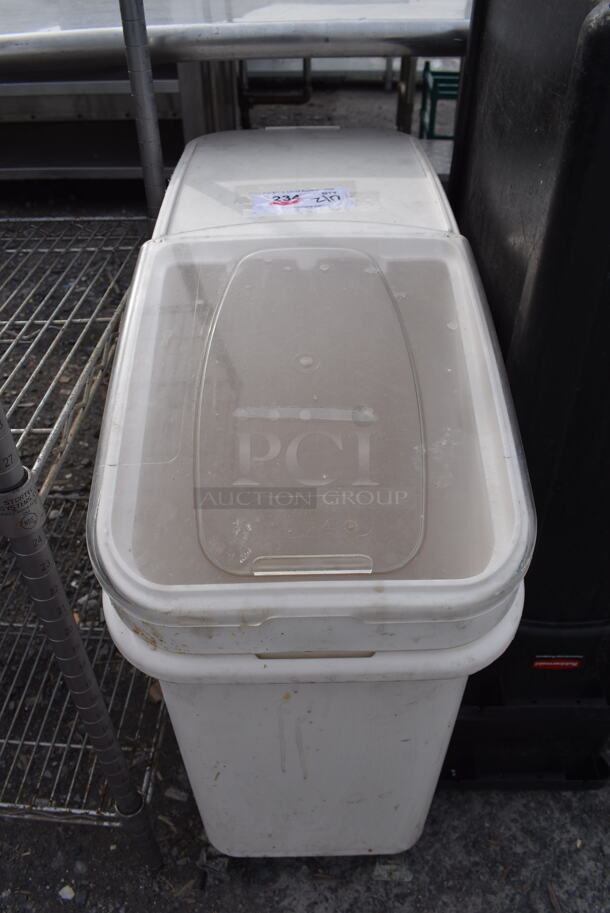 White Poly Ingredient Bin on Commercial Casters. 12.5x29x29.5