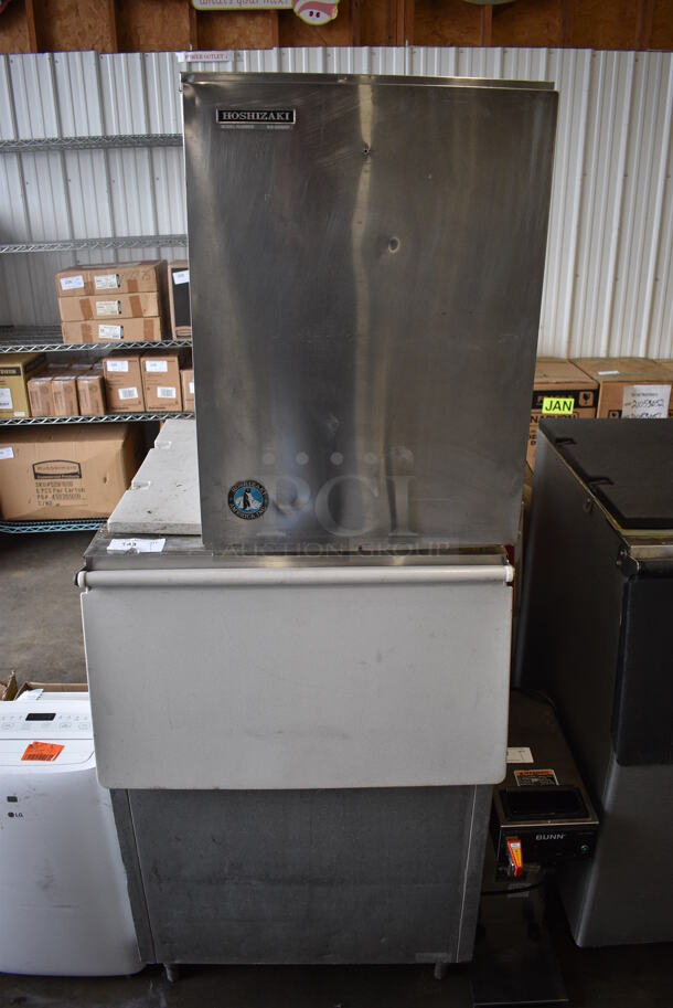 Hoshizaki KM-500MRF Stainless Steel Commercial Ice Head on Commercial Ice Bin and Remote Compressor. 115-120 Volts, 1 Phase. 31x35x77, 22x14x18
