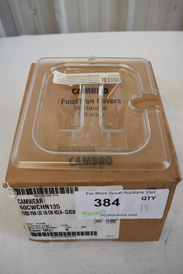 ALL ONE MONEY! Lot of 18 BRAND NEW IN BOX! Cambro Clear Poly Notched 1/6 Size Drop In Bin Lids