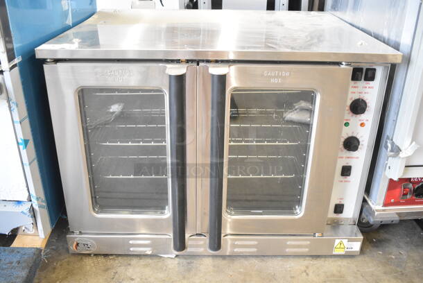 BRAND NEW SCRATCH AND DENT! Cooking Performance Group CPG 351FEC100E Stainless Steel Commercial Electric Powered Full Size Convection Oven w/ View Through Doors, Metal Oven Racks and Thermostatic Controls. 220-240 Volts, 3 Phase.  - Image 2 of 6