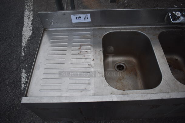 Stainless Steel 3 Bay Back Bar Sink w/ Dual Drain Boards, Faucet and Handles. 60x18x32. Bays 10x14x9. Drain Boards 11x16x1 - Image 2 of 5