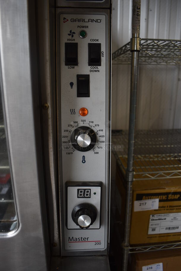 2 LATE MODEL Garland Master 200 Stainless Steel Commercial Electric Powered Full Size Convection Ovens w/ View Through Doors, Metal Oven Racks and Thermostatic Controls on Commercial Casters. 208 Volts, 3 Phase. 38x38x70. 2 Times Your Bid! - Image 4 of 9