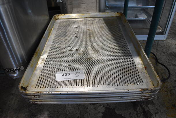 6 Perforated Metal Full Size Baking Pans. 18x26x1. 6 Times Your Bid!
