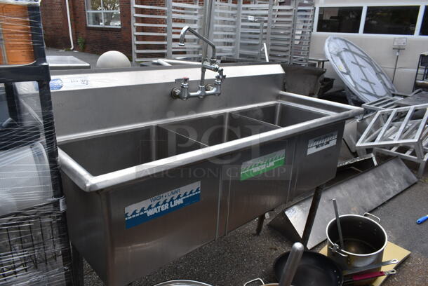Stainless Steel Commercial 3 Bay Sink w/ Faucet, Handles, Spray Nozzle Attachment. Bays 18x18 - Image 2 of 10