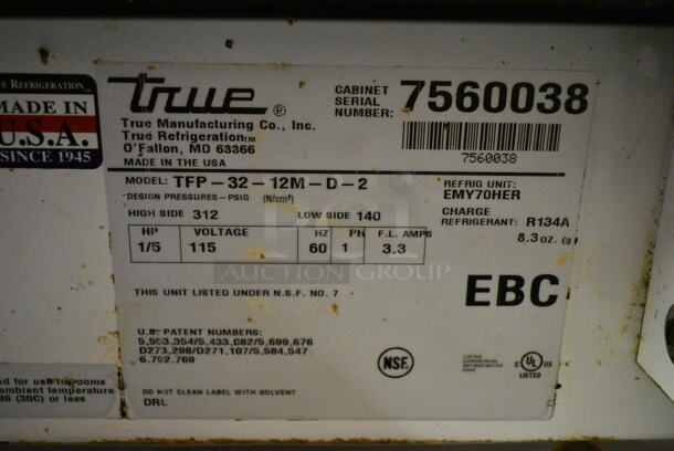 True TFP-32-12M-D-2 Stainless Steel Commercial Sandwich Salad Prep Table Bain Marie Mega Top w/ 2 Drawers. 115 Volts, 1 Phase. This Unit Was In Working Condition When the Restaurant Closed. (kitchen entryway) - Image 7 of 7